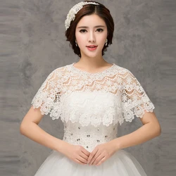 2016 new hot popular new sweet flowers gauze lace shawl bride cape sleeve round neck white wedding shawl outside Bridal Wraps