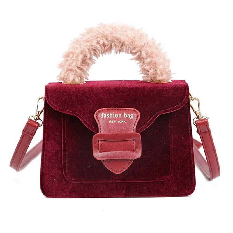 

Female Luxury Designer Small Velvet Handbags Red Black Pink Green Bucket Crossbody Bag for Women 2019 new Ladies Evening Purse
