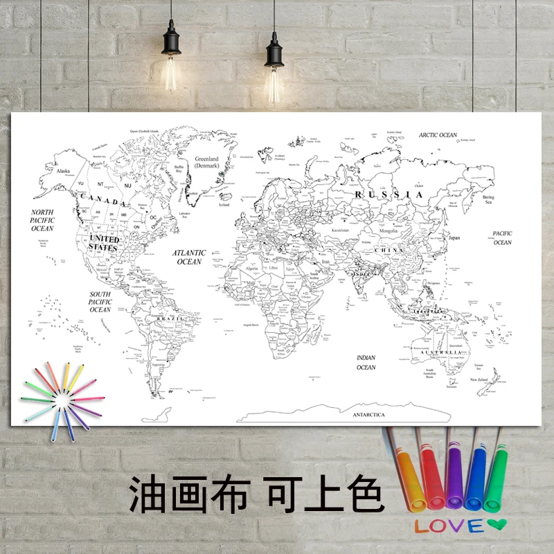 DIY карта мира Плакат Размер украшения стены большая карта мира 100x59 водонепроницаемый холст карта цвет самостоятельно