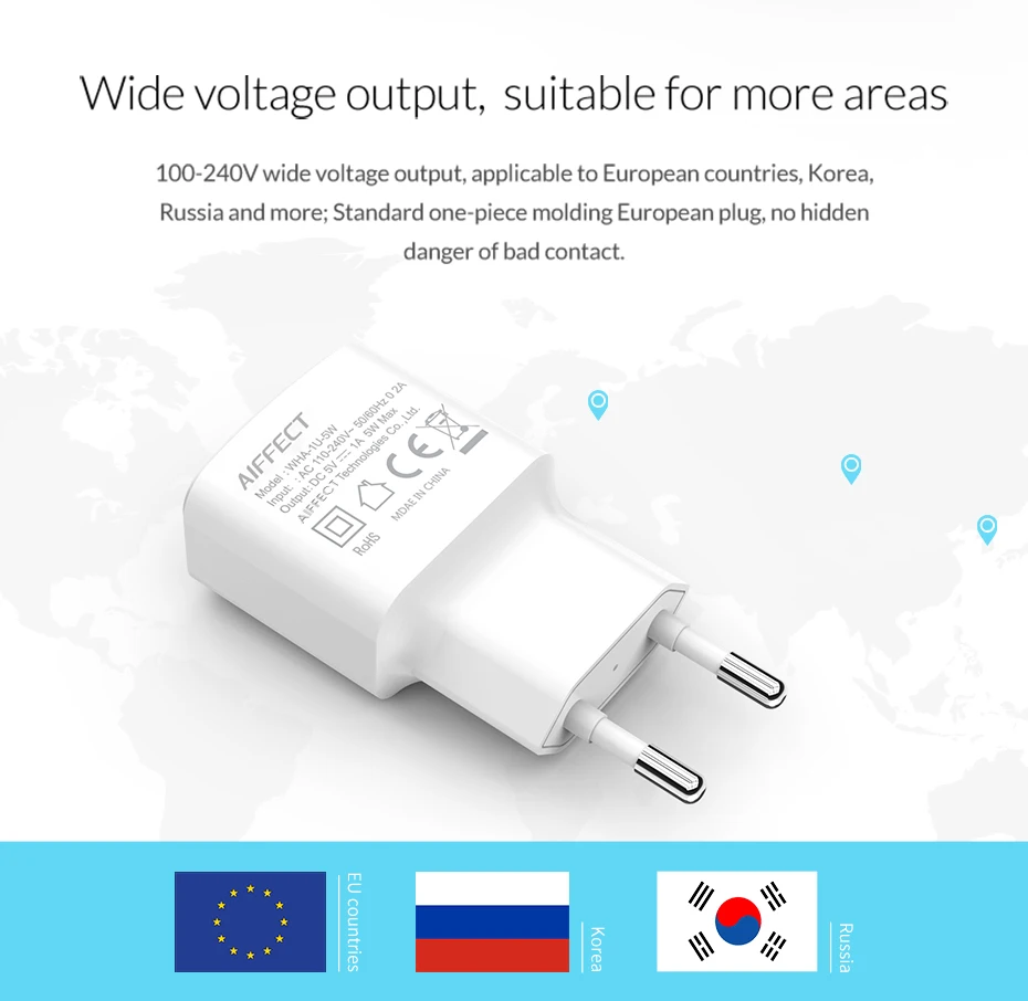 AIFFECT 5V 1A 2A 5W 10W Портативное зарядное устройство для мобильного телефона, USB зарядное устройство для путешествий, настенное зарядное устройство, адаптер с европейской вилкой для iPhone7 samsung