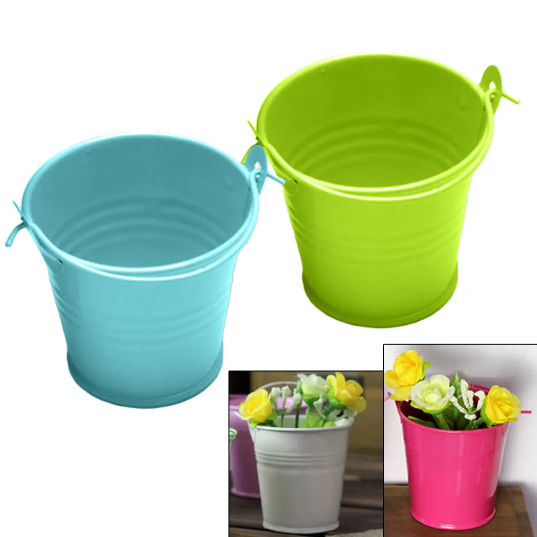 

Mini Flower Metal Hanging Pots Garden Balcony Succulent Plant Flowerpot Home Office Decor Iron Bucket with Handle