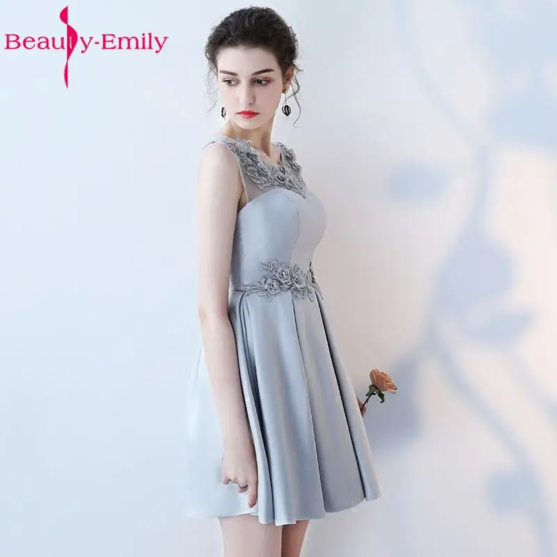 Beauty Emily New Elegant Short Grey Evening Dresses 2019 Sleeveless V-Neck A-line Formal Party Prom Dress