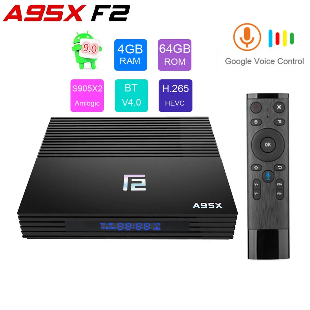 

A95X F2 Android 9.0 TV BOX Amlogic S905X2 Set-top Box 2.4&5G Dual Wifi Bluetooth 4.2 Voice Remote Control 4gb 64gb Smart TV Box