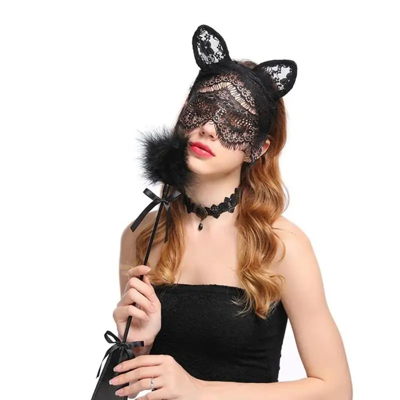 

Sexy Women Erotic Lace Hair Hoop Half Face Eye Mask Halloween Headwear Prop Dress Party Veil Hair Elastic Headband Accessories