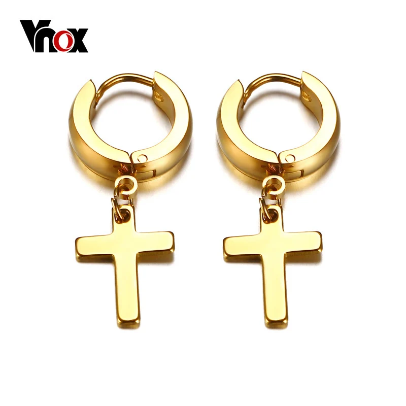 Vnox Cross Earrings for Women Men Gold Color Stainless Steel Men's Stud