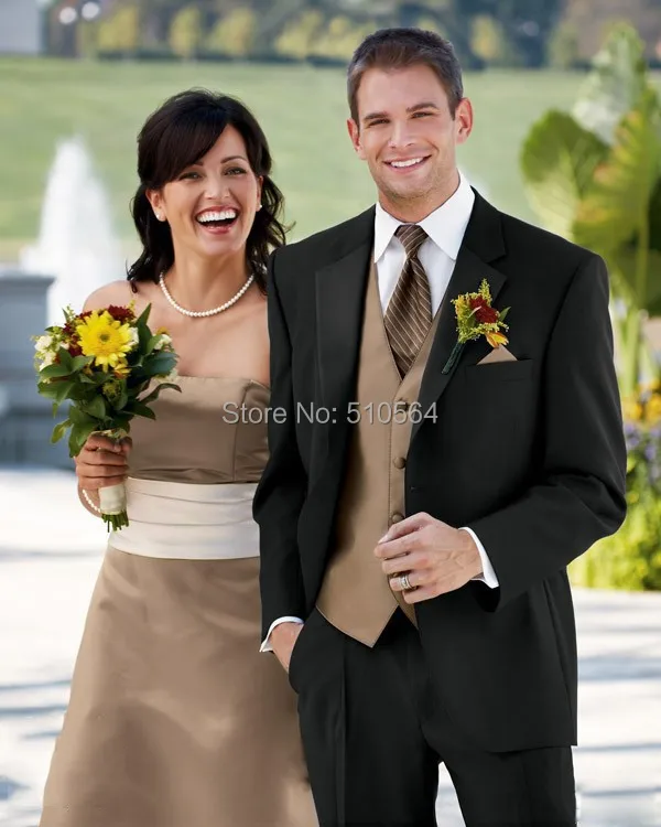 

2014-free shoping Groom Tuxedos Best man Suit Khaki vest Wedding Groomsman Men Suits Bridegroom (Jacket+Pants+Tie+Vest)