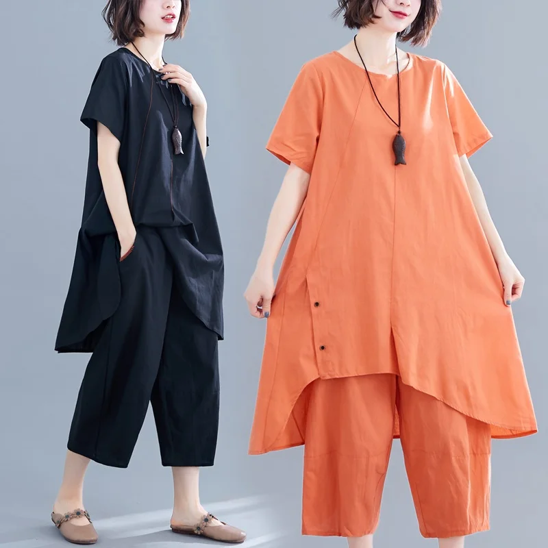 Винтаж плюс размеры 2 комплект из двух предметов для женщин Повседневное Свободные мини короткое летнее платье Элегантная одежда дамы