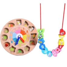 Монтессори форма сортировки узнать часы шнуровка бусины Деревянный дошкольные Развивающие игрушки для детей малышей