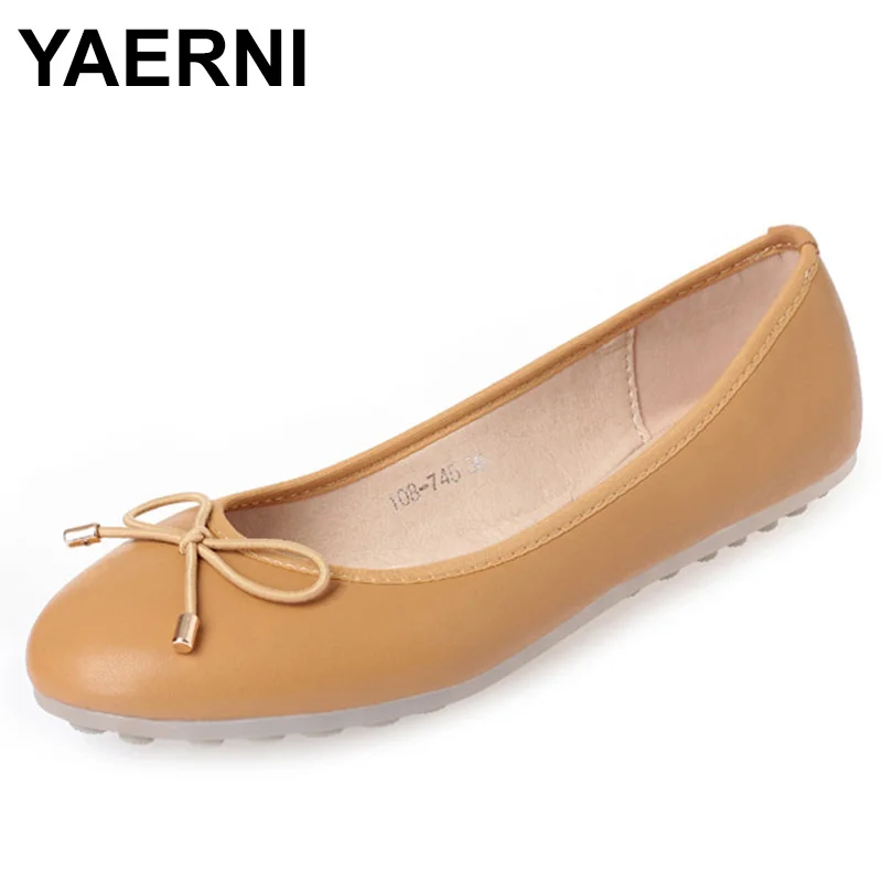 

YAERNINew Spring Lady Flats PU Leather Ballet Flats Women's Shoes European and American Style Butterfly Knot Shallow Round E1090