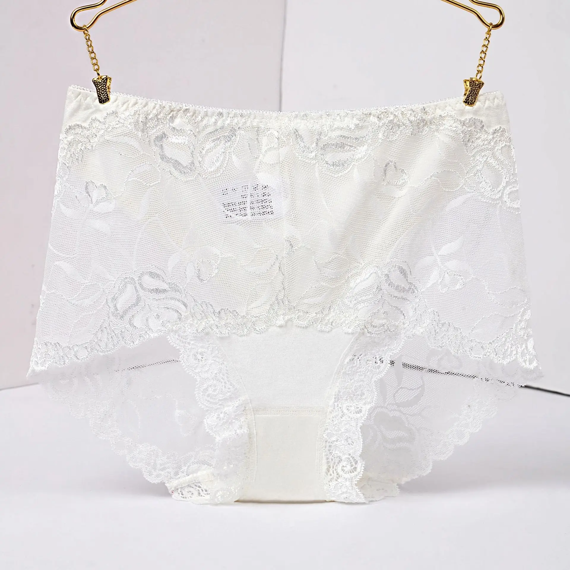 Women Sexy Lace Ruffles Panties Modal Seamless Solid Underwear Silk Cotton Lingerie Transparent Mid-rise Briefs Ladies Big Size