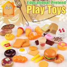 Minitudou Kids Plastic Food Toy Pretend Play Kitchen Set Parts Miniature Cake Hamburgers Cookies Children Educational Toys