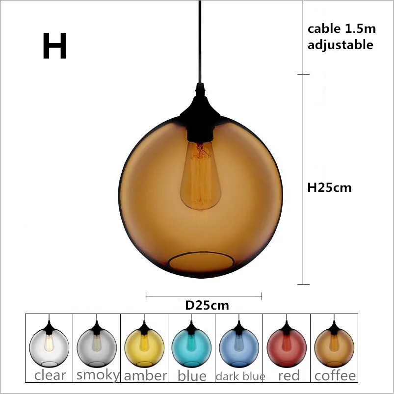 Подвесной светильник с лампочкой Эдисона для спальни и ресторана, простой подвесной светильник в скандинавском стиле, современный винтажный подвесной светильник из цветного стекла, подвесной светильник ing - Цвет корпуса: H