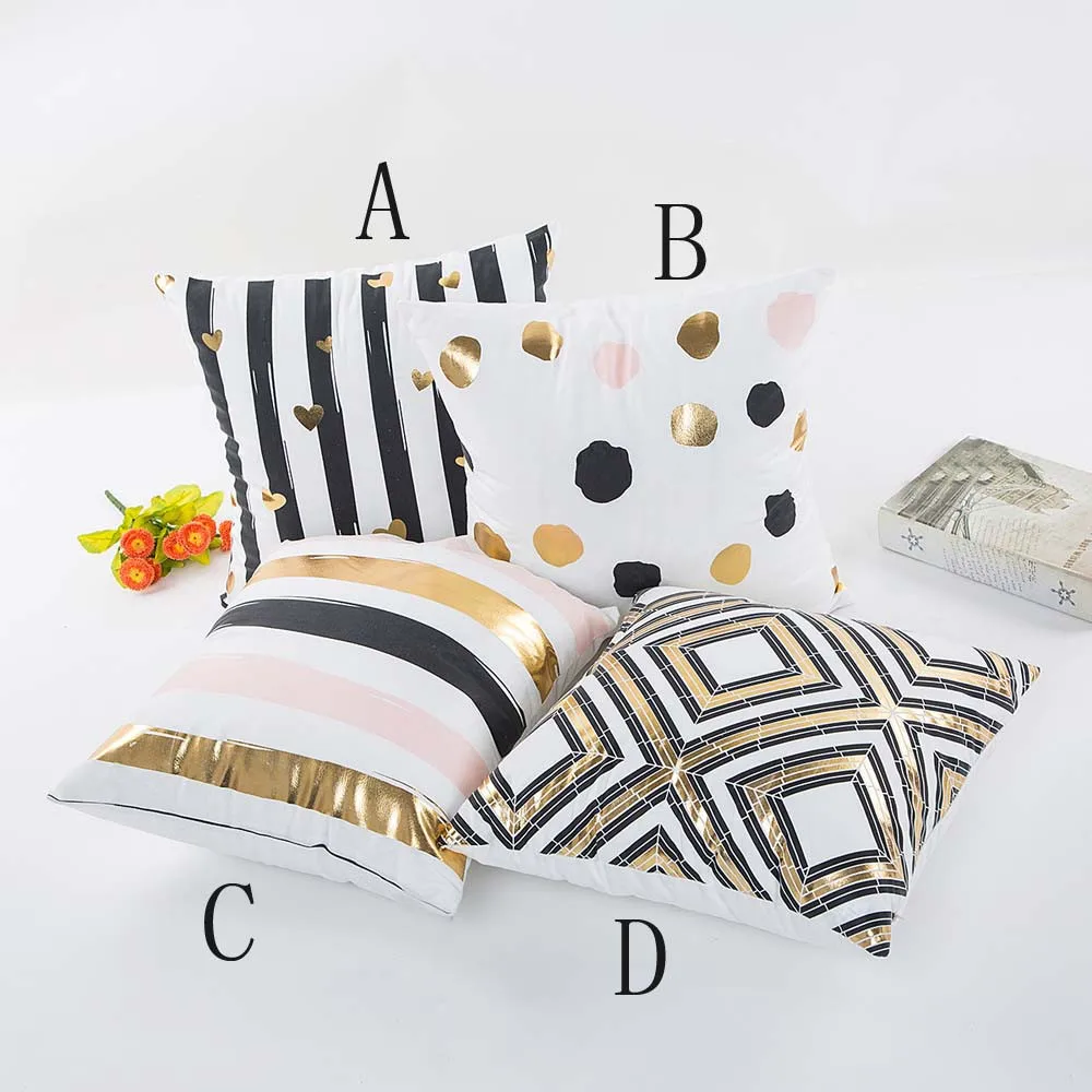 High quality Gold Foil Printing Pillow Case Waist Throw Polyester