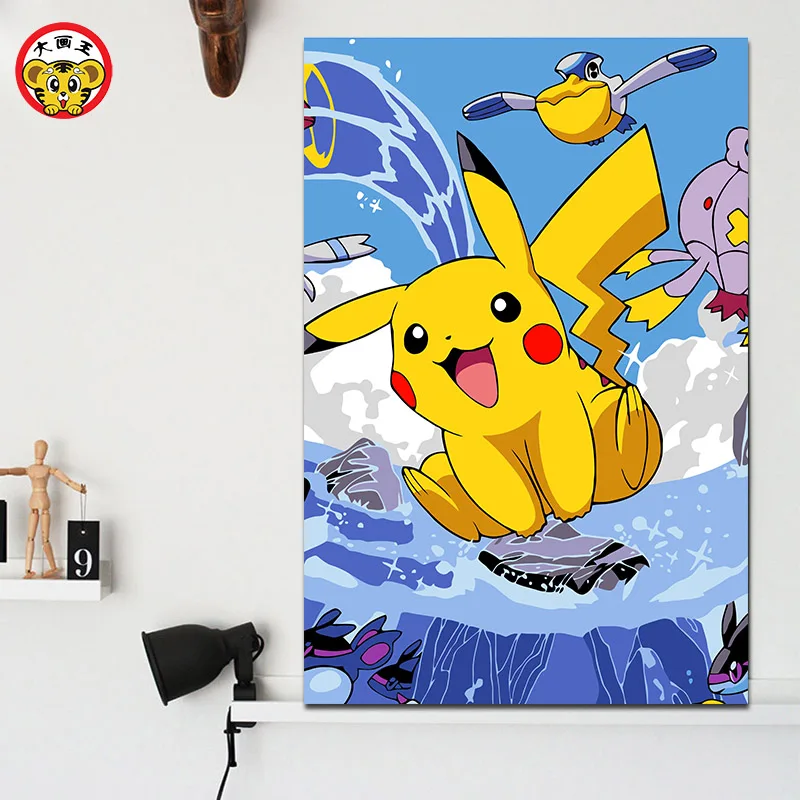 Digital Bebe Monstruo De Bolsillo Pikachu Cuadros Dibujo Para Colorear Por Numeros En La Lona Con Marco De Pintura Por Numero De Kits De Un Pintura Por Numeros Aliexpress