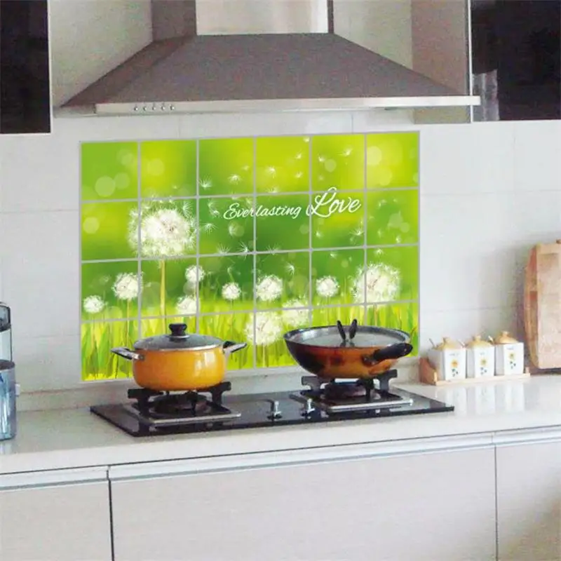 Large 60*90cm Kitchen Oilproof Removable Wall Stickers Aluminum Foil Art Decor Home Decal Dandelion Anti Oil Tile Wall Stickers