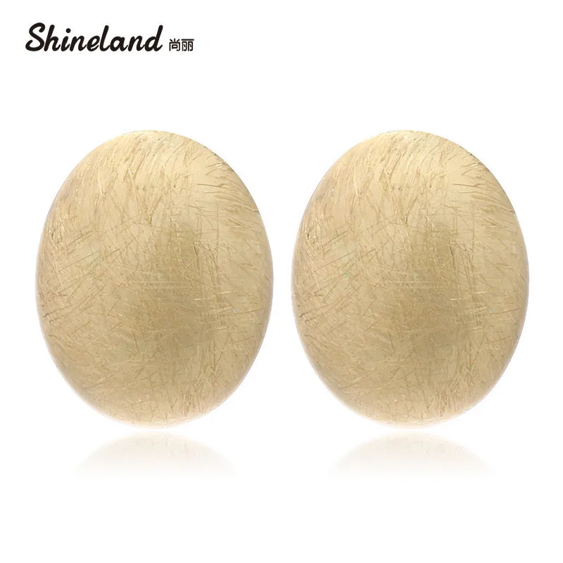 

Shineland New Arrival 2019 Women Silver Gold-color Wire Drawing Stud Earrings Charm Big Oval Hollow Ear Earring Friendship Gift