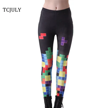 

TCJULY Stylish Tetris Printed Leggings For Women Skinny Push Up Stretch Ankle Length Pants Breathable Quick Dry Fitness Leggings