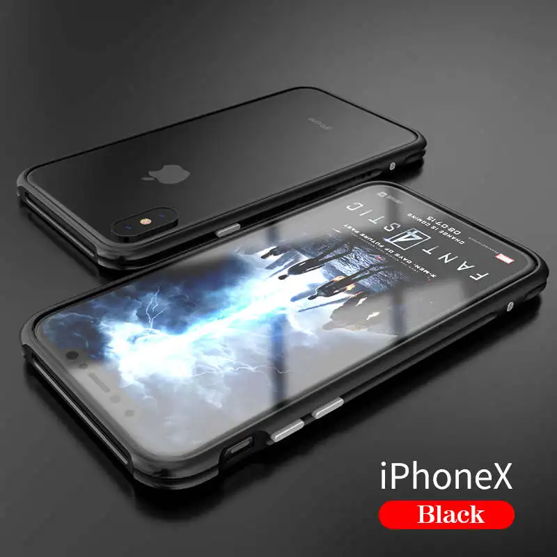 black Для iPhone 8 X Plus чехол Роскошный Блестящий жесткий алюминиевый металлический каркас Броня полная защитная задняя крышка для телефона - Цвет: black