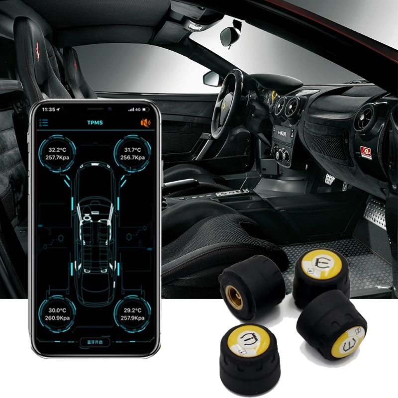 

Bosmaa 4 Pieces Sensors TPMS Bluetooth 4.0 Car Inner&Outer TPMS Tire Pressure Monitoring BLE TPMS Low Energy For Android TPMS