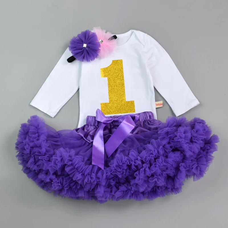 Новинка; боди для новорожденных девочек; комплект одежды для дня рождения; Детский комбинезон с принтом+ юбка-американка с бантом+ повязка на голову с цветочным принтом - Цвет: White Purple 1