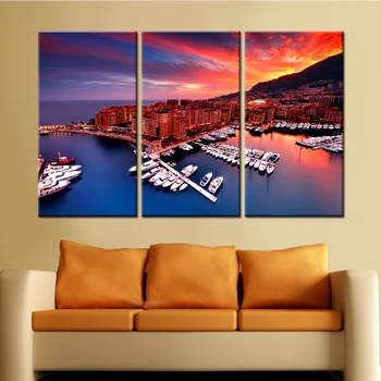 

New 3 Pieces/sets Canvas Art Canvas Paintings 3 Panel Pier Boat Nordic Decoration For Home Wall Art Prints Canvas