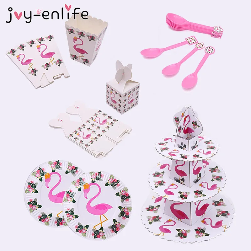 

JOY-ENLIFE Flamingo Theme Disposable Tableware Paper Plates Cups Wedding Birthday Decoration Baby Shower Festival Event Supplies