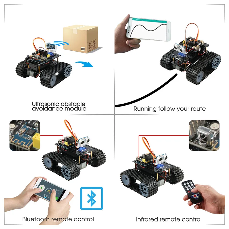 Keywish танк робот для Arduino UNO R3 Smart Cars Kit APP RC Remote Control Ultrasonic Bluetooth модуль Stem игрушки