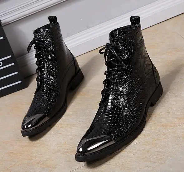 

New Winter Men Ankle Boots Lace Up Shoes Man Fashion Genuine Leather Botas Hombre Pointed Toe Wedding Shoes