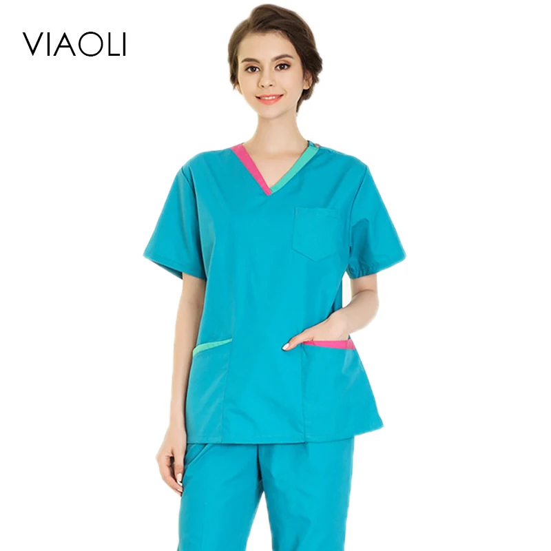 Viaoli women Medical Uniforms Nursing Scrubs Clothes short Sleeve coat
