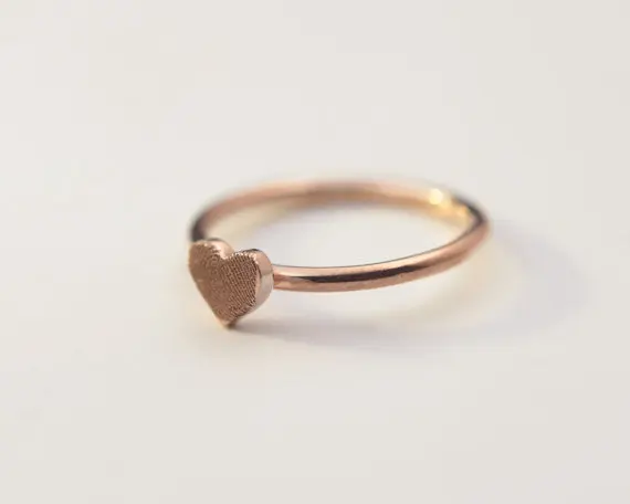 

Rose Gold Fingerprint Ring, Custom Engraved Heart Ring With Your Finger Print, Mini Heart, Christmas Gift