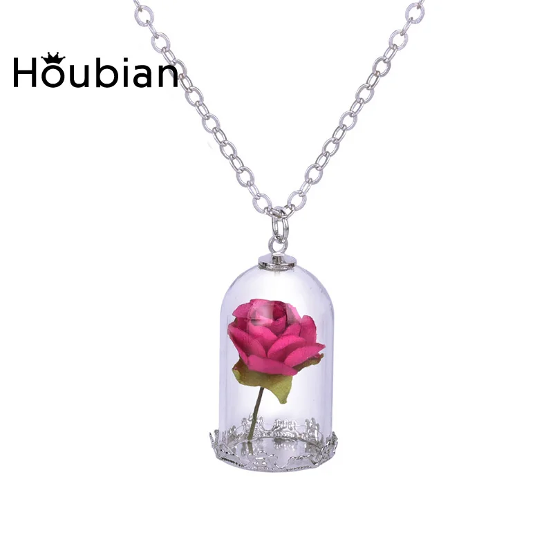 Houbian розовое Стеклянное Ожерелье Длинная стеклянная бутылка высушенный цветок
