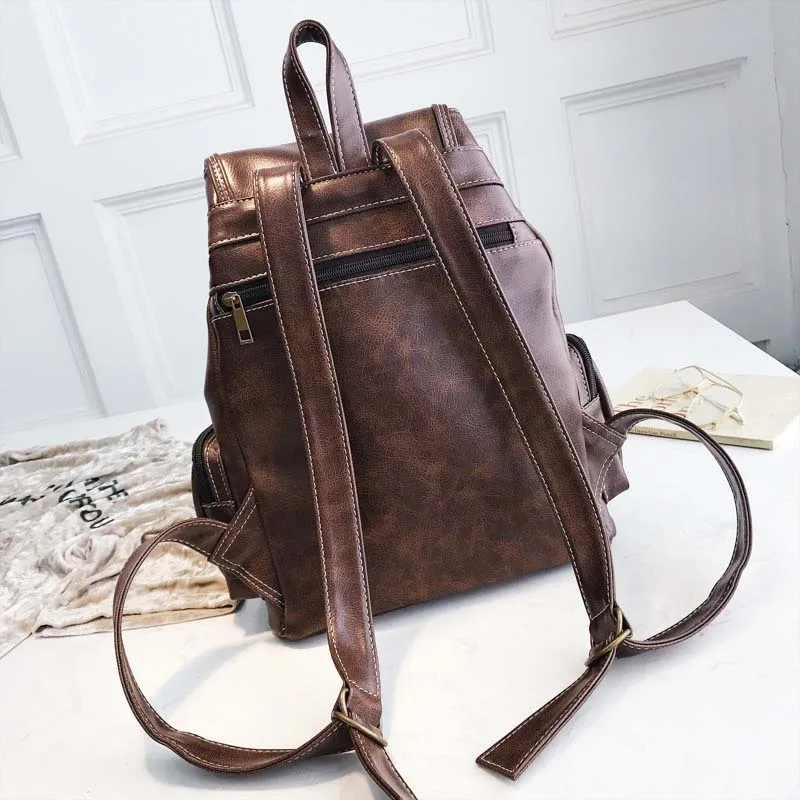  2019 Vintage Women Backpack For Teenage Girls School Bags Fashion Backpacks Retro Leather Black Dra - 32933450582