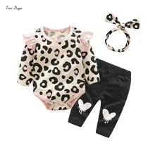 Tem Doger Autumn Baby Clothes Long Sleeve Print Cotton T-shirt + Pants+Headhand 3pcs/set Casual Outfit Baby Girl Clothing Set