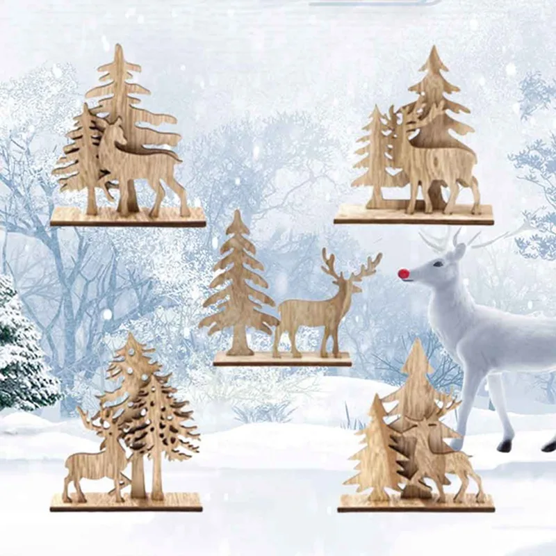 

Wooden Christmas Old Man Snowman Elk Reindeer Wooden Ornaments Christmas Party Supplies Home Table Decorations