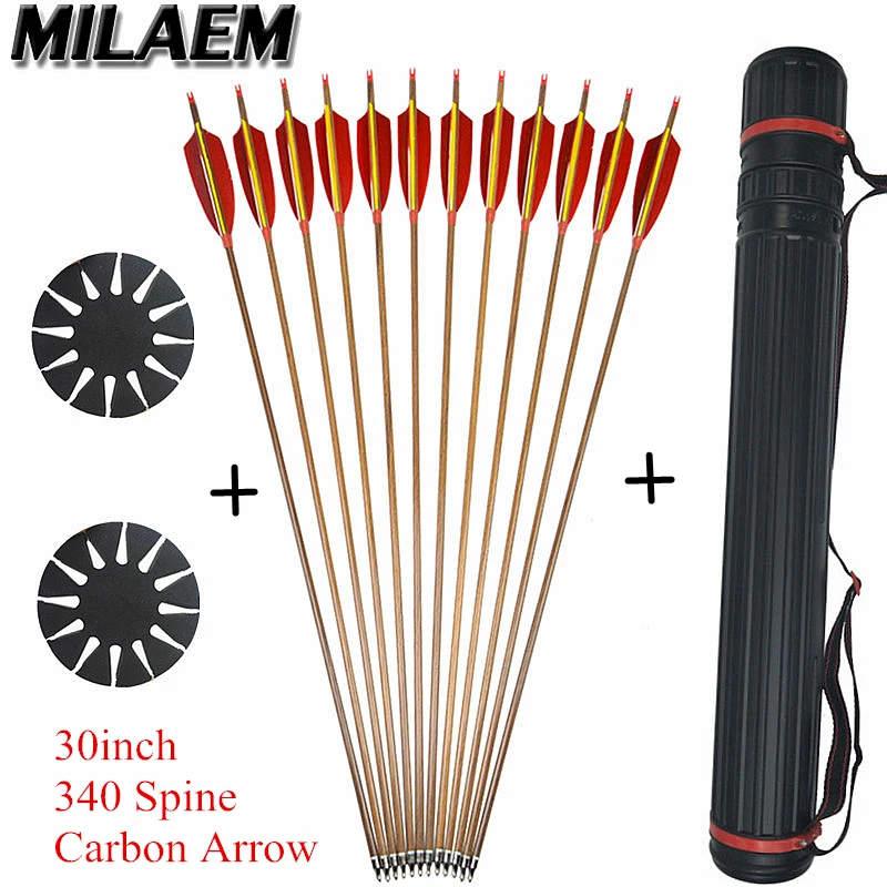 

9Pcs Archery Carbon Arrows 30 inch Spine 340 Pure Carbon With Replaceable Broadhead For Recurve Compound Bow Hunting Accessories