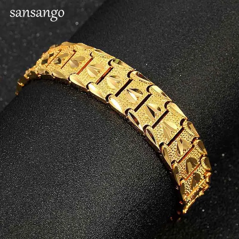 New Arrival Hip Hop 24K Golden Curb Link Chain Bracelet Male Jewelry For Men Women Luxury Bangle Party Gift Wholesale 18cm