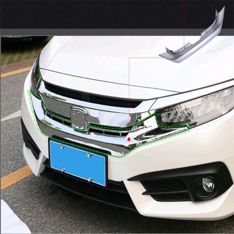 

car auto cover styling For Honda Civic 2016 generation 10 chrome upper grille racing grill decorative mask frame moulding trim
