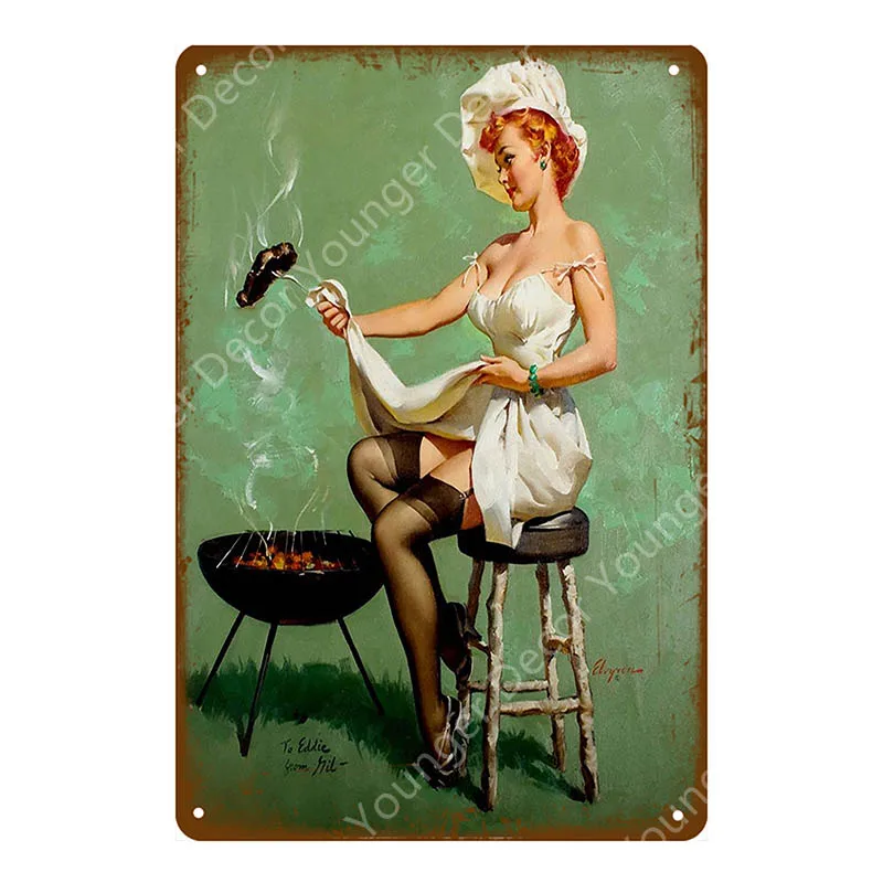 Американский Ретро плакат Pin Up Girl Lady жестяные вывески художественное украшение стены табличка для бара кафе бара вечерние Клубные винтажные металлические картины - Цвет: YD3119E