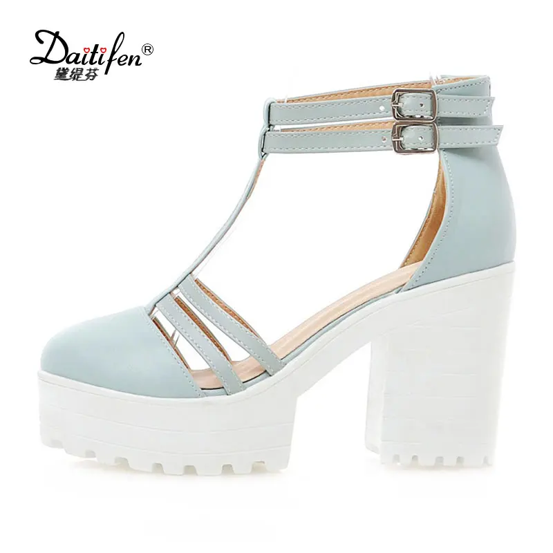 

Daitifen Summer Women High Heels Platform Sandals Narrow Band Cover Head Women Sandals Sweet Ladies Summer Party Dress Shoes
