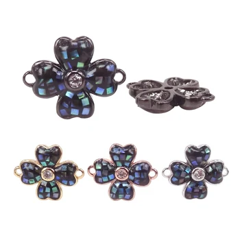 

Accessories To Make Bracelet Earrings Parts Abalone Shell & Micro Pave CZ Four-leaf clover Connectors Charms For Jewelry DIY
