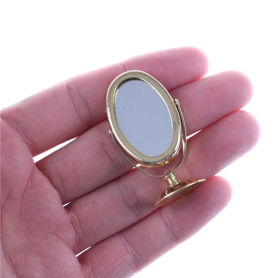 112 Dollhouse Miniature Metal Glass Dressing Table Mirror Gold Tone