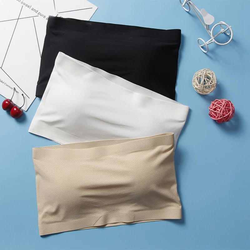 

Women Removable Chest Pad Simple Soft Lingerie Crop Wrap Top White Black Breathable Solid Boob Tube Tops Underwear Bra 2019 New