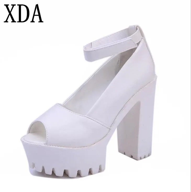 

XDA 2018 New style high heels women sandals open toe fish's mouth sandals female thick heel platform summer shoes F71