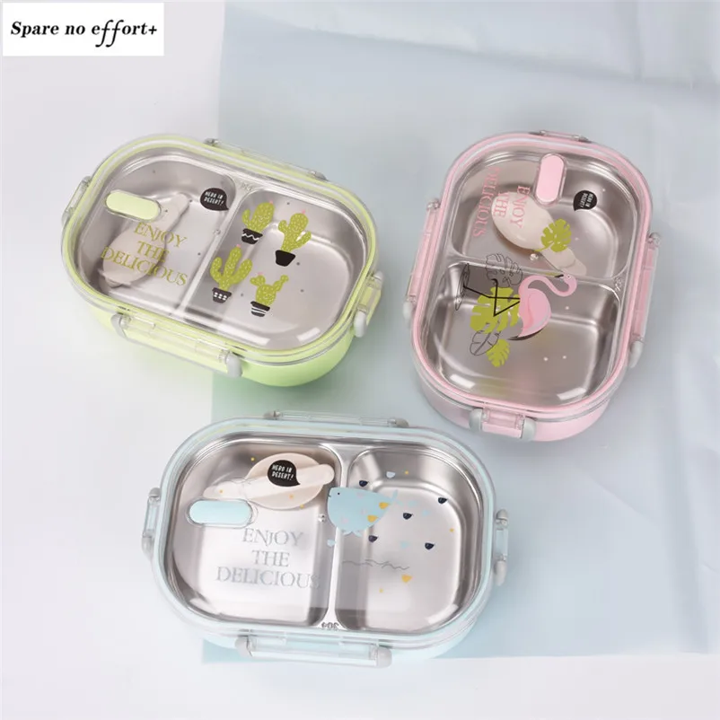 

Stainless Steel 304 Lunch Box with Spoon Leak-proof Lunch Bento Boxes Dinnerware Set Adult Kids Children Portable Food Container