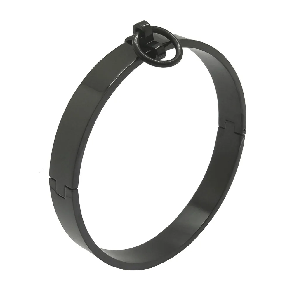 Metal Choker Necklace polished stainless steel black slave lockable collar choker necklace fetish wear torque with bondage restraints set