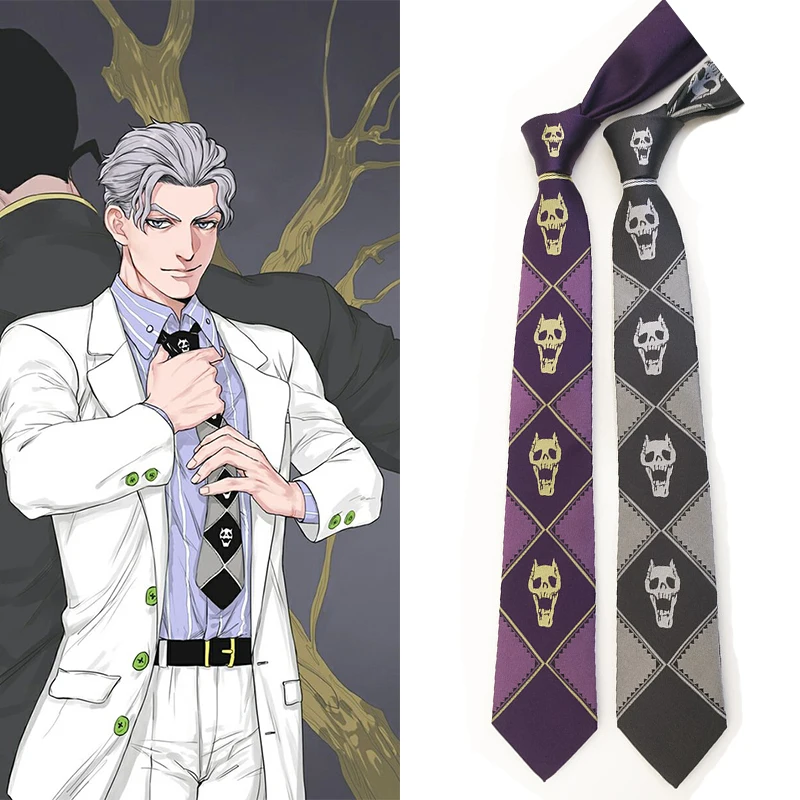 JoJo-Bizarre-Adventure-KILLER-QUEEN-Kira-Yoshikage-Skull-Neck-Tie-Cosplay-Costumes