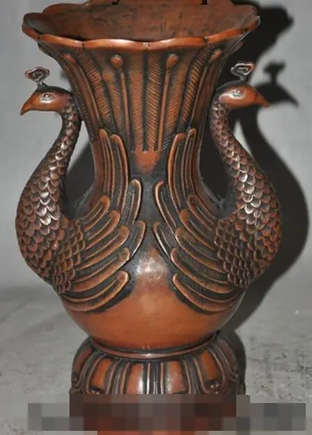 

S00848 9" mark chinese fengshui bronze Peacock bird statue Zun Cup Bottle jar Pot Vase (B0413)