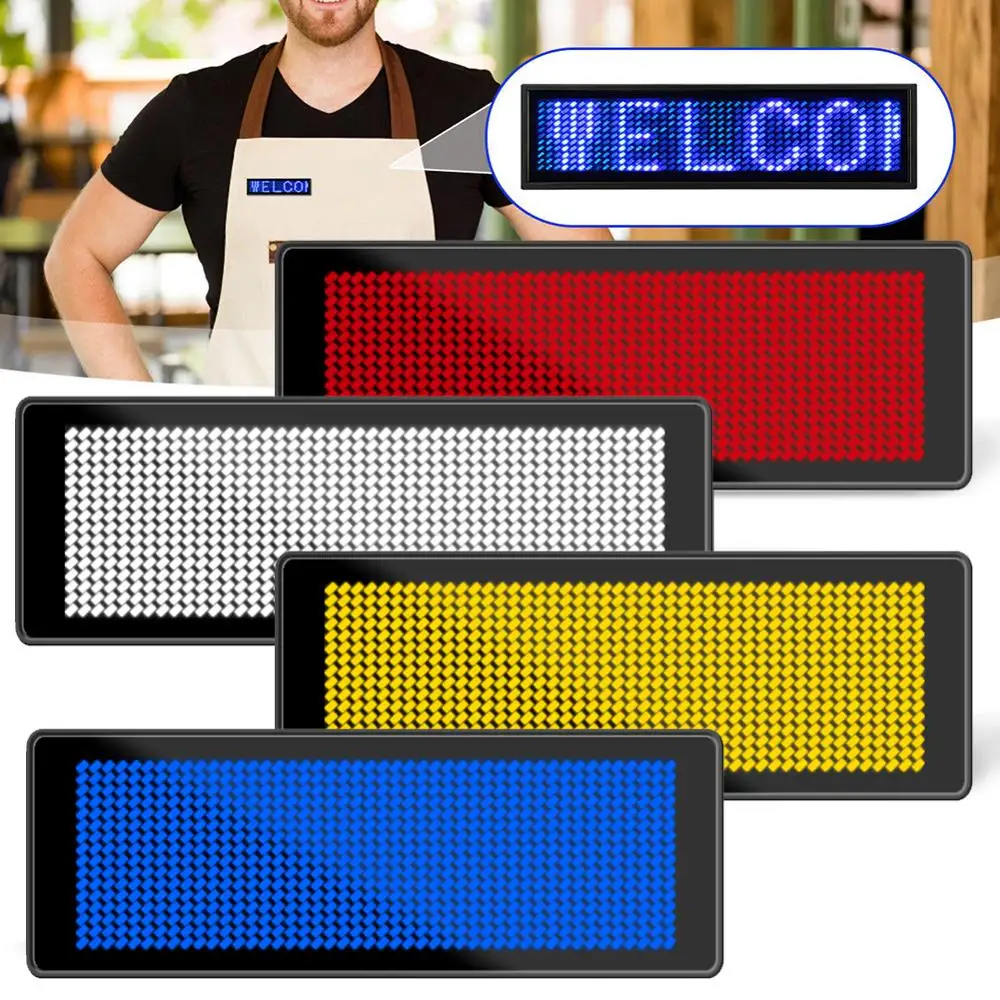 

Party Rechargeable Led Name Tag Mini Digital Bluetooth APP Programmable Scrolling Message Tag Badge Sign Support All Languages