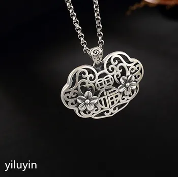 

KJJEAXCMY Boutique jewe S990, silver, hollowed out, fillet, fish, dragon, door, safety, and lock, Pure Silver Antique female p