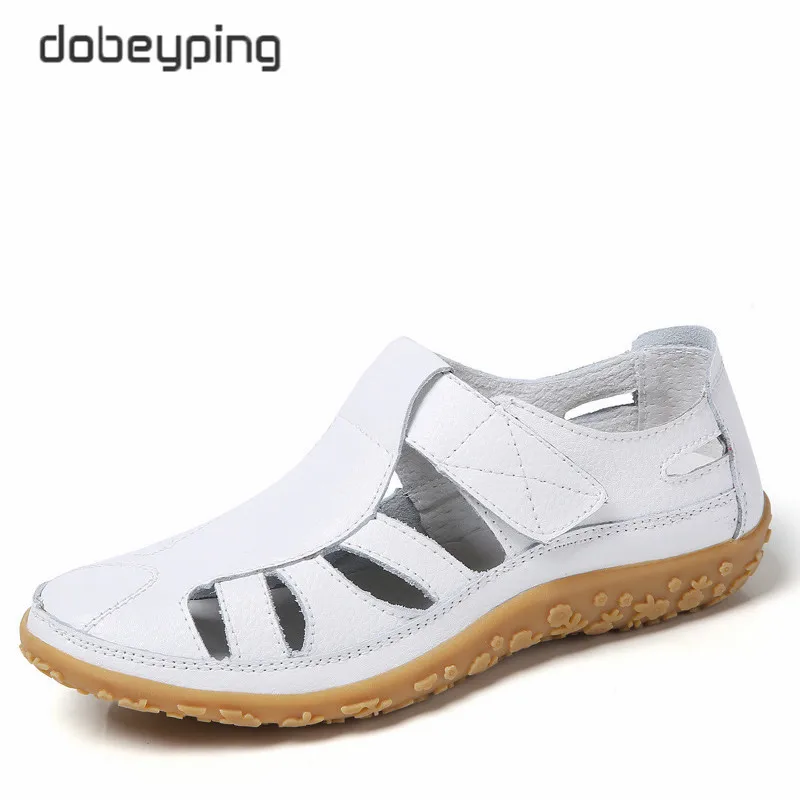 Dobeyping/Женская обувь из натуральной кожи на плоской подошве; женская обувь с перфорацией; летние женские лоферы; дышащие пляжные женские сандалии; большие размеры 35-42